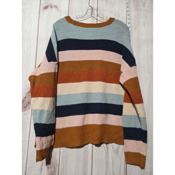 Madewell Striped Knit Thompson Sweater Long Sleeve Pocket Casual Size L - Picture 2 of 8